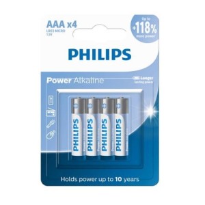 PILHA PALITO ALCALINA AAA C/4 UNIDADES PHILIPS