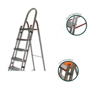 ESCADA DE ALUMÍNIO DUPLA 8 DEGRAUS PATAMAR184CM EMD008 ÁGATA